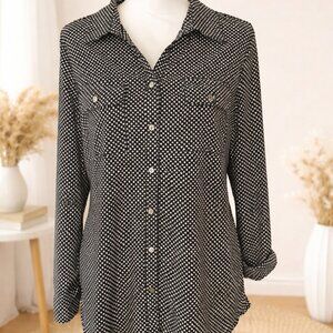 Classic Polka Dot Button-Up Blouse Size M